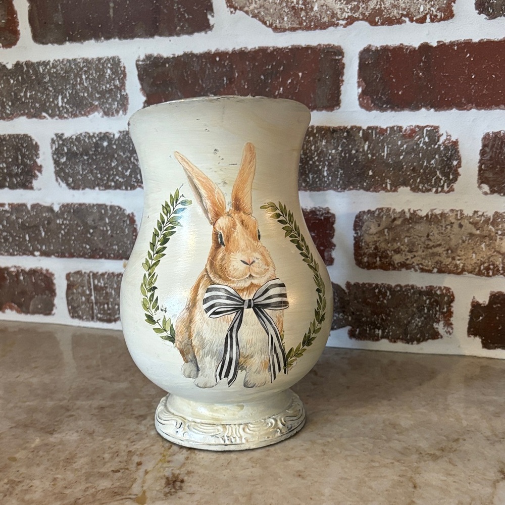 Charming Hand painted Silver Bunny Vase with Bow